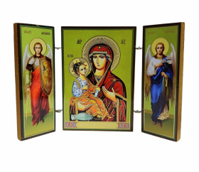 Складень "Троеручица" (Арх. Михаил и Гавриил)  ↕8.5см ↔6см  ДСП Литография