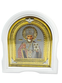 Николай Чудотворец белая рамка (арка) 25/28 см