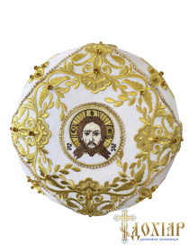 Митра вышивка, белая с золотом (фигурный верх) 55,5р